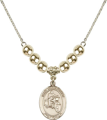 Saint Christopher Motorcycle Crystal Necklace | 3/4 inch | 6mm Beads