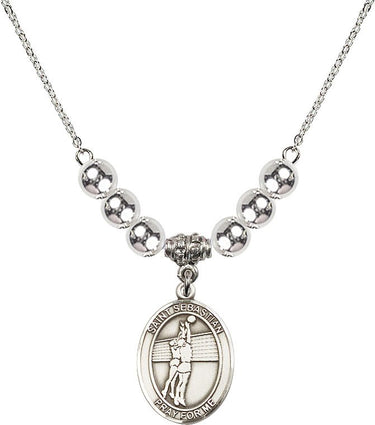 Saint Sebastian Volleyball Crystal Necklace | 3/4 inch | 6mm Beads