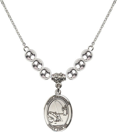 Saint Sebastian Fishing Crystal Necklace | 3/4 inch | 6mm Beads