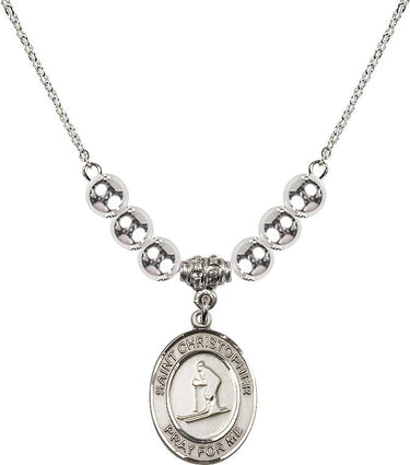 Saint Christopher Skiing Crystal Necklace | 3/4 inch | 6mm Beads