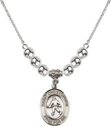 Saint Christopher Field Hockey Crystal Necklace | 3/4 inch | 6mm Beads