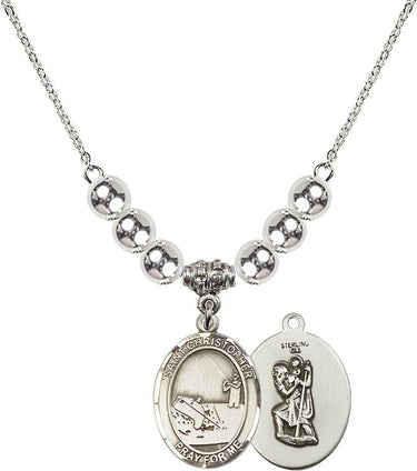 Saint Christopher Fishing Crystal Necklace | 3/4 inch | 6mm Beads