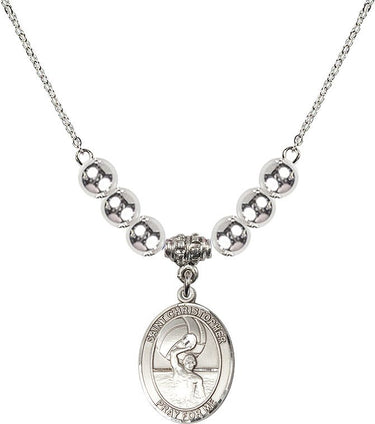 Saint Christopher Water Polo Men Crystal Necklace | 3/4 inch | 6mm Beads