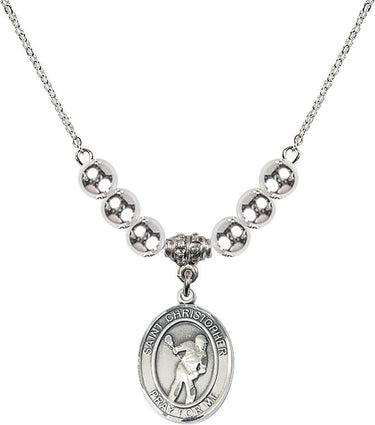 St. Christopher Lacrosse Crystal Necklace | 3/4 inch | 6mm Beads | N32-8516