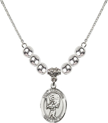 Saint Sebastian Baseball Crystal Necklace | 3/4 inch | 6mm Beads | N32-8600