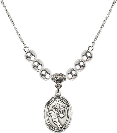Saint Sebastian Basketball Crystal Necklace | 3/4 inch | 6mm Beads | N32-8602