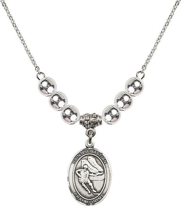 Saint Sebastian Hockey Crystal Necklace | 3/4 inch | 6mm Beads | N32-8604