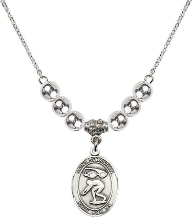St. Sebastian Swimming Crystal Necklace | 3/4 inch | 6mm Beads | N32-8611