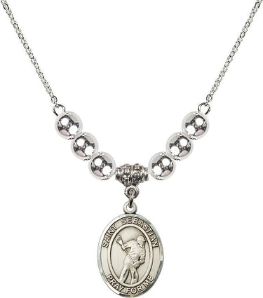 St. Sebastian Lacrosse Crystal Necklace | 3/4 inch | 6mm Beads | N32-8616