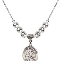 Saint Sebastian Crystal Necklace | 3/4 inch | 6mm Beads _x0014_  Sterling Silver