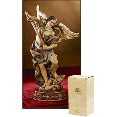 6 inch hand-painted resin St. Michael Archangel statue vanquishing evil, patron saint protector, RosaryCard