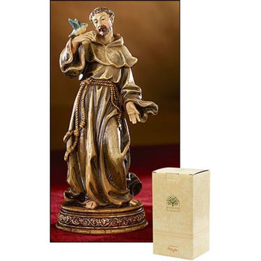 6 inch hand-painted resin St. Francis of Assisi statue holding bird, patron saint of animals and nature, RosaryCard