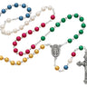 5mm pearl Mission Rosary with silver oxidized crucifix and center piece, 18 inch length, shown with plastic gift box