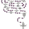 6mm purple glass bead rosary with silver oxidized Stations of the Cross medals made in Italy