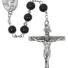 7mm black wood Sacred Heart rosary made in Italy with zinc crucifix and Sacred Heart center medal