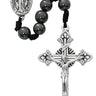 8mm hematite corded rosary with silver oxidized Miraculous Medal center and crucifix in gift box