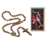 10mm wood bead St. Michael Sword Rosary with sword-motif crucifix and laminated holy card in gift box