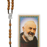 10mm wood bead St. Pio rosary made in Italy with laminated holy card in gift box