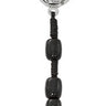 Large black wood St. Michael rosary with capped Our Father beads made in Italy displayed on hang card