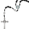 8x10mm black wood St. Benedict rosary with blue enamel center piece and silver oxidized crucifix
