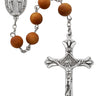 8mm brown agarwood rosary with zinc crucifix and center piece shown against a white background