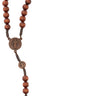 7mm brown wood St. Benedict rosary with copper-tone crucifix and copper St. Benedict center medal made in Italy