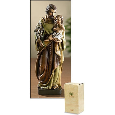 8 inch hand-painted resin Saint Joseph statue in traditional robes by RosaryCard