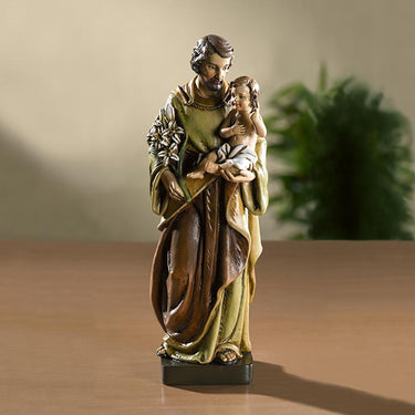 8 inch hand-painted resin Saint Joseph statue in traditional robes by RosaryCard