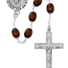 Brown wood St. Michael rosary with 8x10mm beads, pewter archangel center piece, and matching pewter crucifix