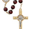 8mm mahogany wood St. Benedict rosary with two-tone zinc crucifix and center medal in deluxe gift box