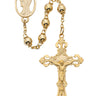 6mm gold-plate metal rosary with matching gold-plate pewter crucifix and center piece in a deluxe gift box