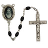 4x6mm black St. Therese rosary with pewter crucifix and pewter center piece displayed on white background