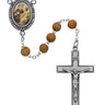 Olive wood St. Anthony rosary with pewter crucifix and center medal displayed against a white background