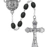 6x8mm black bead St. Michael rosary with pewter crucifix and pewter St. Michael center piece, 24 inch length, displayed in deluxe gift box