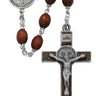 6x8mm brown wood St. Benedict rosary with pewter crucifix and center piece in deluxe gift box