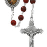 7mm red marble Our Lady of Perpetual Help rosary with pewter crucifix and pewter photo center in deluxe gift box