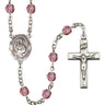 Silver tone Virgen Del Carmen Catholic rosary with birthstone glass crystal beads hand-assembled in USA by RosaryCard