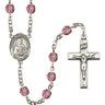 Silver tone Our Lady of the Railroad birthstone rosary with crystal beads handcrafted in USA