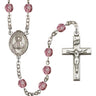 Silver tone Our Lady of San Juan birthstone rosary with 6mm crystal beads handcrafted in USA