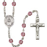 Silver tone Our Lady Rosa Mystica birthstone rosary with crystal beads handcrafted in USA