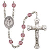 Silver tone Miraculous Medal Catholic rosary with amethyst crystal birthstone beads handmade in USA by Bliss Manufacturing