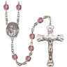Silver tone Our Lady of Lourdes Catholic rosary with amethyst crystal birthstone beads handmade in USA by Bliss Manufacturing