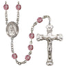 Silver tone Our Lady of Rosa Mystica birthstone rosary with 6mm crystal beads handcrafted in USA