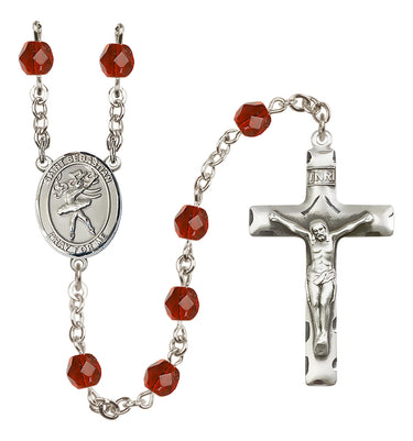 Silver plated St. Sebastian rosary with 6mm fire polished zircon December birthstone beads handcrafted by Bliss USA