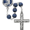 8mm dark blue wood police rosary with pewter St. Michael badge center and dark blue epoxy finish in deluxe gift box