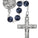 8mm dark blue wood police rosary with pewter St. Michael badge center piece and pewter crucifix in deluxe gift box