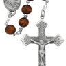 18 inch brown wood rosary with 8x6mm oval wood beads and pewter crucifix made in the USA