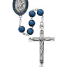 8mm blue wood St. Michael rosary with blue epoxy pewter centerpiece and matching crucifix made in USA