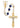 8mm blue and pearl capped bead rosary with gold-plated 2-tone pewter crucifix and center, made in USA, shown in deluxe gift box