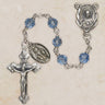 Sterling silver Catholic rosary with 6mm cielo blue Austrian crystal beads and crucifix from Creed Vienna Collection